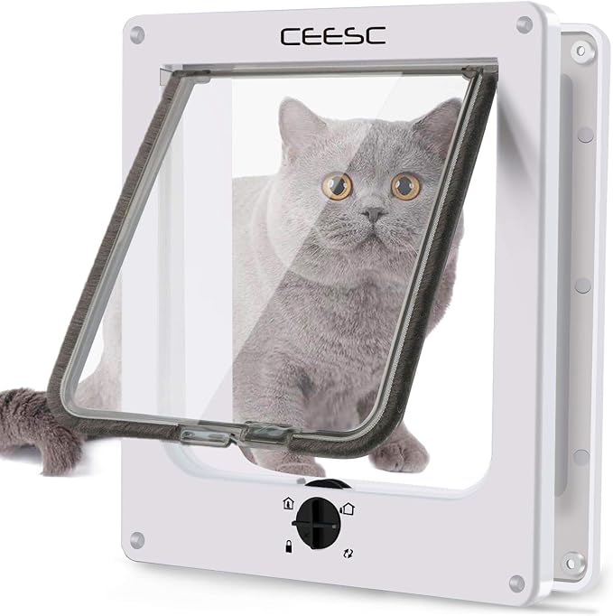 CEESC Extra Large Cat Door, Rotary 4 Way Locking Cat Door by CEESC