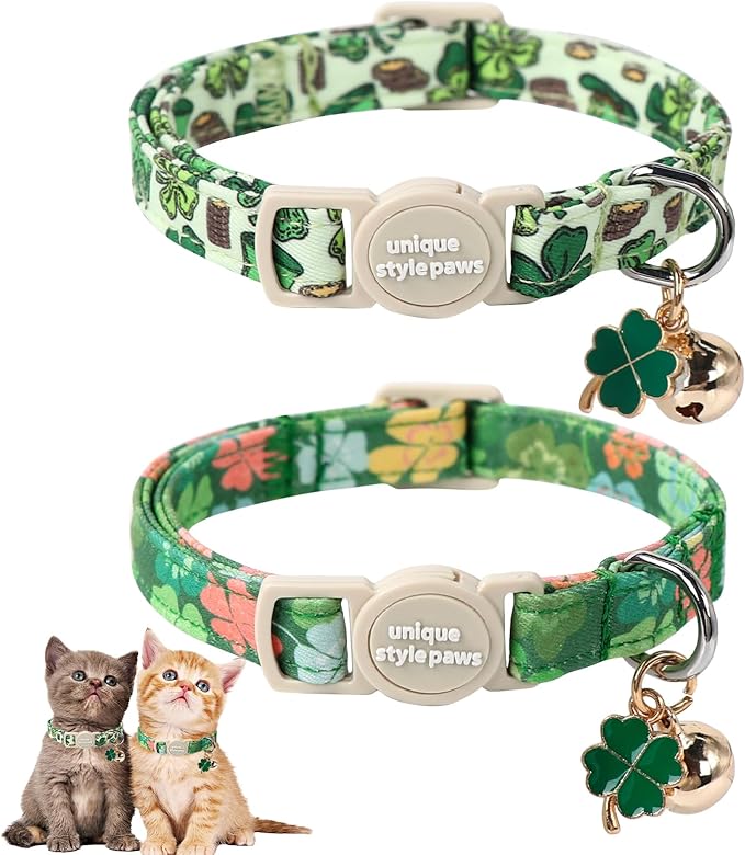 Unique Style Paws Saint Patrick Day Cat Collar, Trefoil Cat Collars, Adjustable by Uniquestylepaws