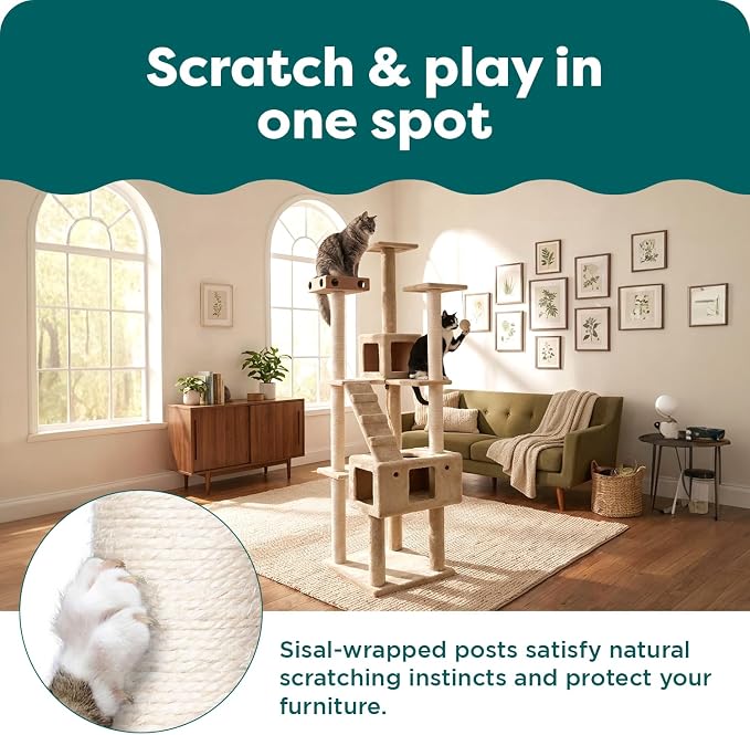 FurHaven 69.3" Tall Cat Scratching Post Tower - Image 4