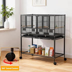 43 Inch Bird Cage with Wooden Perches, Standing Wrought Iron Birdcage with - Image 5