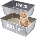 2 Pack Stainless Steel Cat Litter Box, 23.6"x15.8"x8" XXL Stainless Steel by Futam