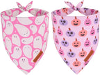 ADOGGYGO Pink Halloween Dog Bandanas 2 Pack, Reversible Ghost Pumpkin Scarf Bib by ADOGGYGO