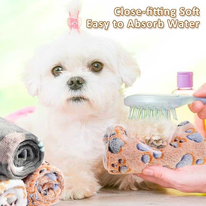 Tegeme 12 Pcs Pet Blankets Soft Fluffy Fleece Dog Cat Warm Paw Print Pattern - Image 6