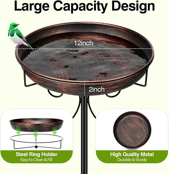 Daoeny 35In Metal Bird Bath for Outside, Vintage Freestanding Birdbaths & - Image 2