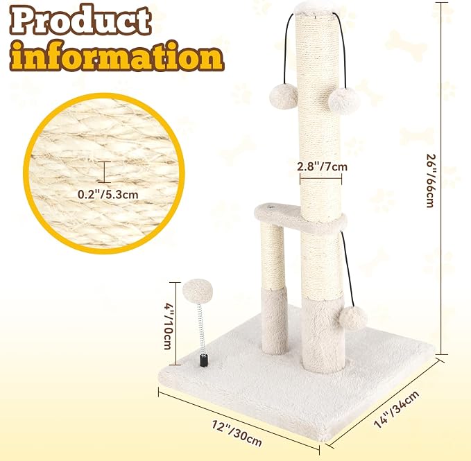 Dimaka Tall Cat Scratching Post, Double Lower Posts Extra Stable Cat Post Tree - Image 2