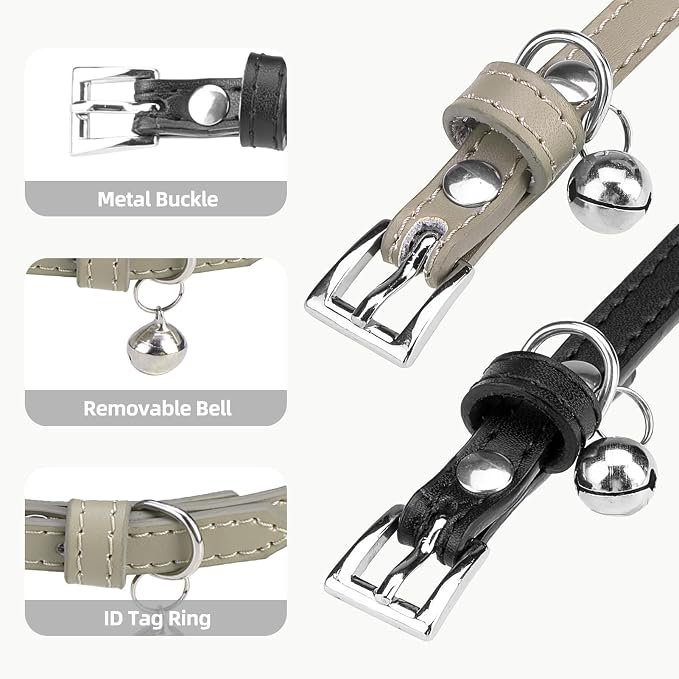 PUPTECK 2 PCS Soft Genuine Leather Cat Kitten Collar - Image 3