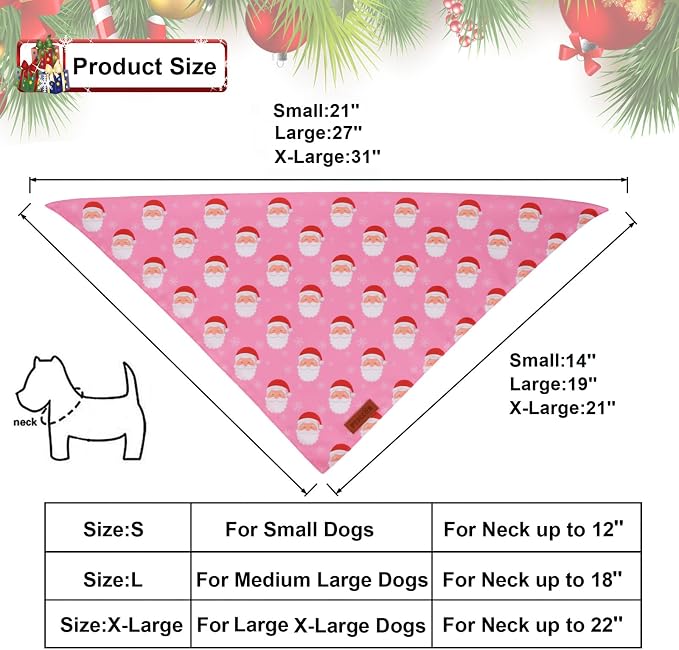 PTDECOR Christmas Dog Bandana, Santa Snowman Design Reversible Holiday Pet Scarf - Image 4
