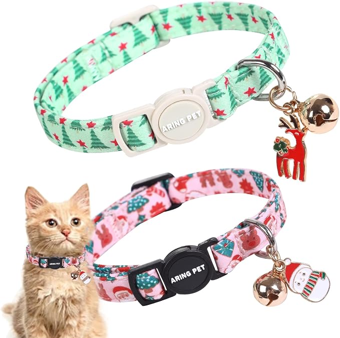 ARING PET 2 Pack Cat Collar, Christmas Breakaway Kitten Small Collars by ARINGPET