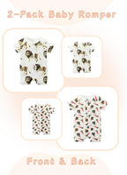 Unisex Summer Trendy 2-Pack Rompers Short Sleeve Zipped Bodysuit Infant Cotton - Image 2