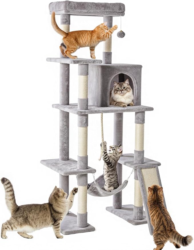 Sweetcrispy 63 inch Cat Tree Tower, Large Multi Level Cat Climbing Tower by Sweetcrispy