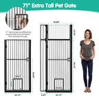 71" Extra Tall Pet Gate with Cat Door, No Drill Pressure Mounted Auto-Close - Image 2