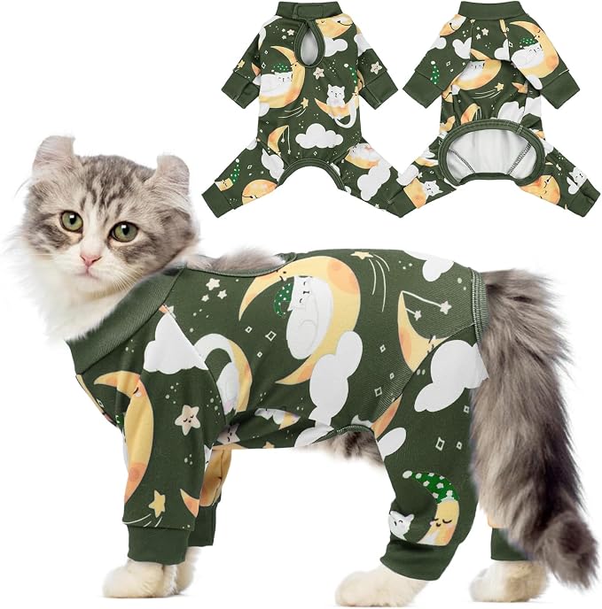 QBLEEV Cat Onesie for Cats After Surgery, Sticky Hair Cat Pajamas for Cats Only by QBLEEV