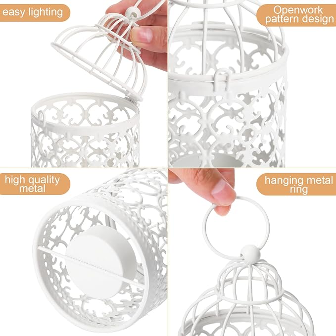 12 Pack Small Metal Tealight Hanging Birdcage Lantern Vintage Decorative - Image 3