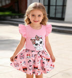 Girls Skirt Set 2 Piece Outfit Toddler Summer Clothes Ruffle Sleeve T-Shirt Bow - Image 3