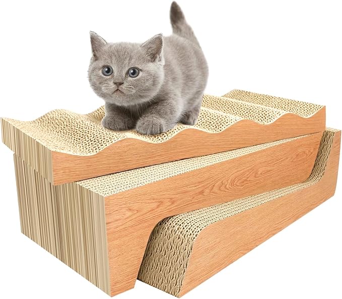 Cat Scratch Pad with Catnip, 3 Packs Corrugated Cardboards Cat Scratcher Pads by RUMUUKE