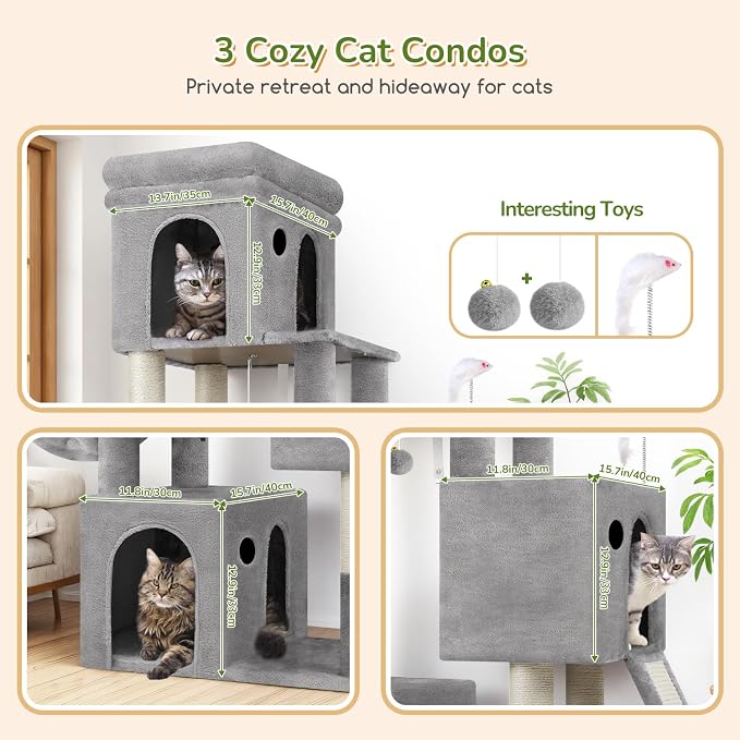 Globlazer Cat Tower for Multiple Indoor Cats, 52 inch Heavy Duty Cat Tree - Image 3