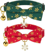 Christmas Cat Collar 2 Pack Cotton Bowtie Cat Collars Glittery Snowflakes Cute by Ewinoom
