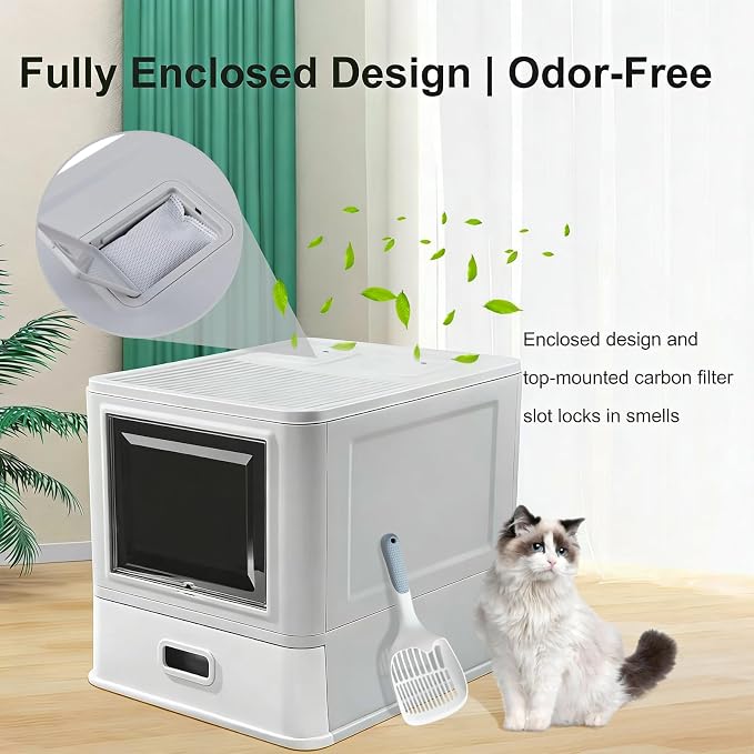 Marchul Enclosed Stainless Steel Cat Litter Box - Image 3