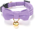 Soft Corduroy Cat Collar with Bell and Bowtie, Safety Breakaway Clasp, by Petiry