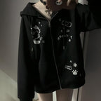 Womens Y2K Zip Up Cute Graphic Hoodies Cat Ears Casual Cartoon Harajuku Kawaii - Image 2