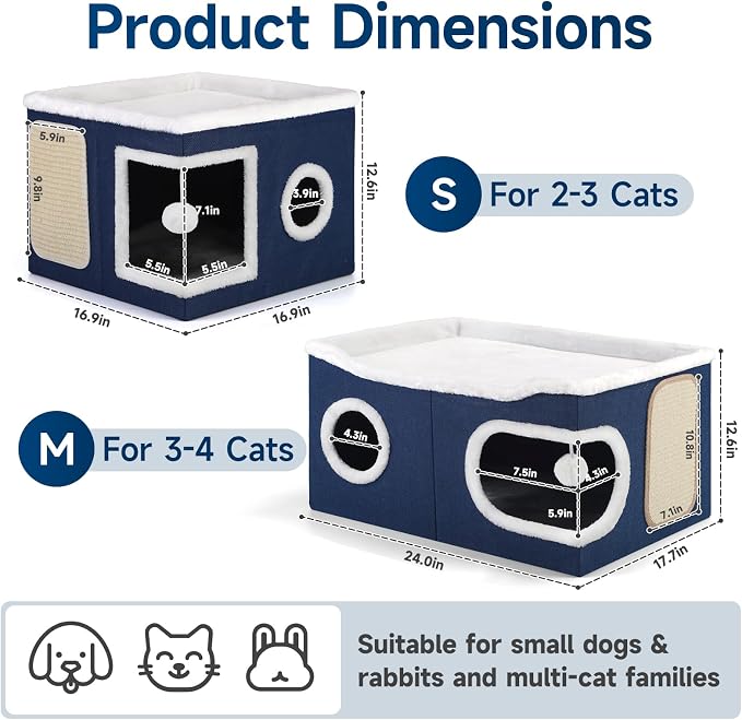 Shikha Cat Beds for Indoor Cats, Extra Wide Cat Cube House for Multi Cats - Image 2