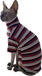 Vintage Stripes Sphynx Hairless Cats Shirt Cotton Cat Turtleneck Pet Clothes - Image 3