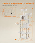 Feandrea Cat Tree, 81.1-Inch Large Cat Tower, 2 Perches, 2 Caves, Cream White - Image 5