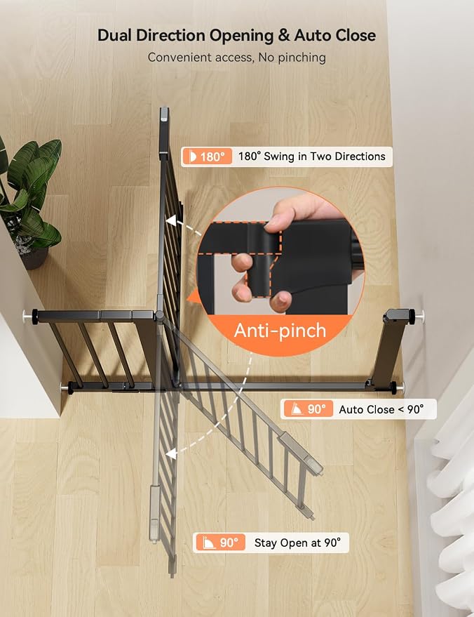 COMOMY 30" Tall Baby Gate for Stairs Doorways, Fits Openings 29.5" to 51.6" Wide - Image 5