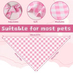 2Pcs Pink Plaid Dog Bandanas Valentine's Triangle Pet Scarf Adjustable Puppy - Image 2