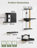 5-in-1 Cat Wall Shelves, Solid Wood & Velvet & Sisal Scratcher, 44lbs Max Load - Image 5