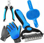 5-in-1 Pet Grooming Kit: Deshedding Rake, Nail Clipper, Grooming Gloves & by NVNAN