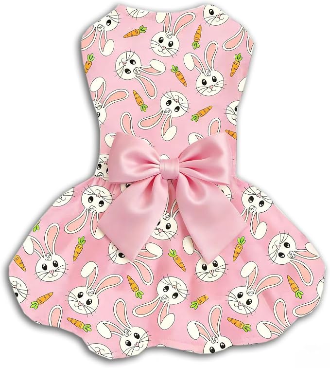 Easter Dog Dress with Bunny & Carrot Print, Festive Holiday Pink Spring Pet by PohshidoPet