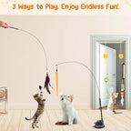 Depets Cat Wand Toy, 2 Play Modes Kitten Teaser Wand, Reusable Suction Cup - Image 2