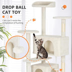 BestPet | 62" Cat Tree Tower | Beige | Sturdy, Hanging Cat Toys, Observation - Image 3