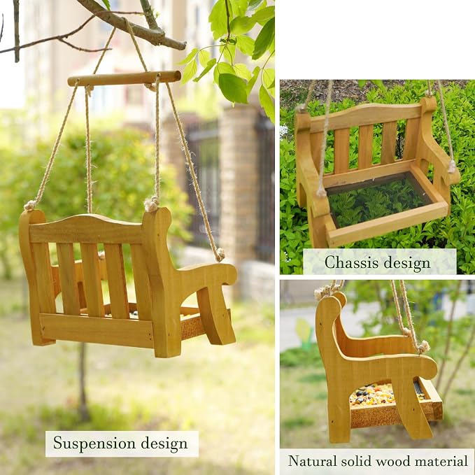 GDYOOSHOW Set of 2 Regency Porch Swing Bird Feeder Cedar Bench Shaped Squirrel - Image 3