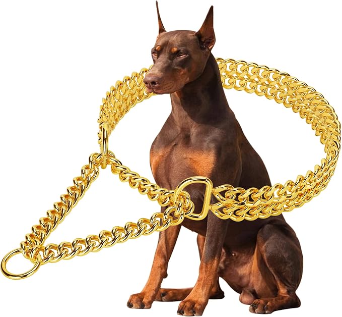 Gold Dog Chain Collar Stainless Steel 18K Gold Collar Adjustable Walking by KINGOLDOS