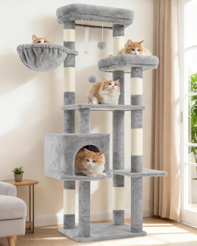 Cat Tree for Indoor Cats, 55.1 inch Cat Tower by Gitelnour