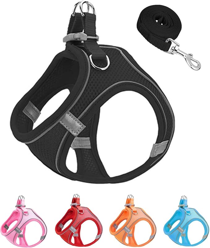 XXXS Black Soft Mesh Dog Harness and Leash Set, No Escape Puppy Harnesses by Unknown
