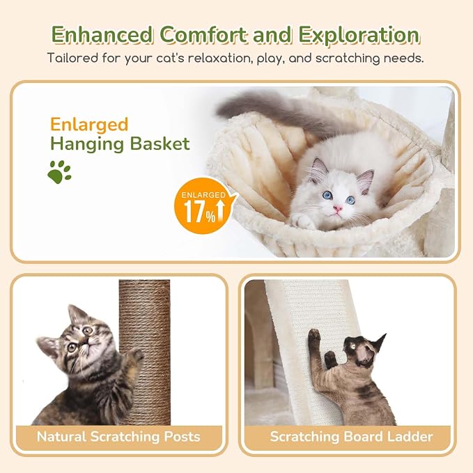 Globlazer Cat Tower for Multiple Indoor Cats, 52 inch Heavy Duty Cat Tree - Image 4