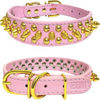 TEEMERRYCA Pink Leather Gold Spiked Studded Dog Collar - Image 2
