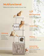 Feandrea Cat Tree with Litter Box Enclosure, 70.1-Inch Tall Cat Tower, 2-in-1 - Image 4