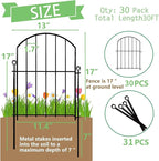 Decorative Garden Fence 17in x30ft, 30 Pack Rustproof Metal No Dig Fence Animal - Image 2
