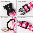 DOGWONG Pink Checkered Dog Collar, Cute Pink Plaid Dog Collars, Adjustable Girl - Image 3