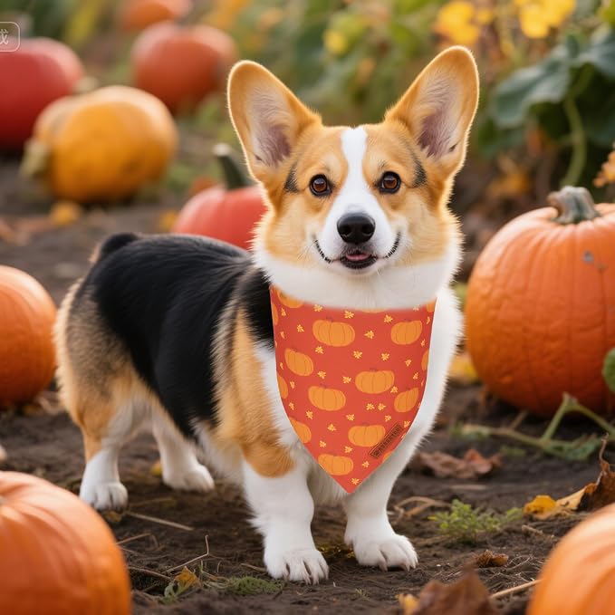 ADOGGYGO Thanksgiving Dog Bandanas 2 Pack, Reversible Pumpkin Turkey Pet Scarf - Image 3