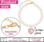 2pcs Pearl Collar for Cat Puppy, Small Cute Heart Shape Rhinestone Pet Necklace - Image 2