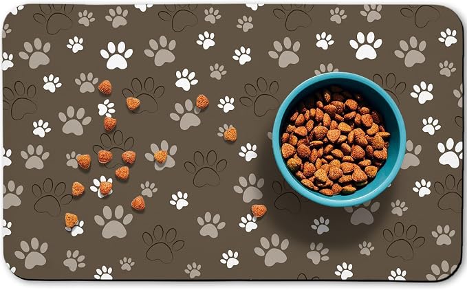 Dog Food Mat, Absorbent Water Bowl Mats Cat Pet Feeding Placemats Brown 16 * 24 by Zoeeya