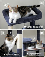 Cat Tree for Large Cats with Metal Plush Big Hammock, 56.3" Cat Tower for - Image 3