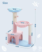 Flower Cat Tree with Large Metal Frame Hammock, Cat Condo with Blue Top Perch - Image 7