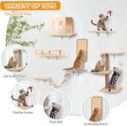 Cat Wall Shelves, Solid Wooden Wall-Mounted Cat Furniture, Steps and Scratcher - Image 4