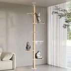 Floor to Ceiling Cat Tree, Acrylic Top Support PlateTall Cat Tower Natural - Image 9